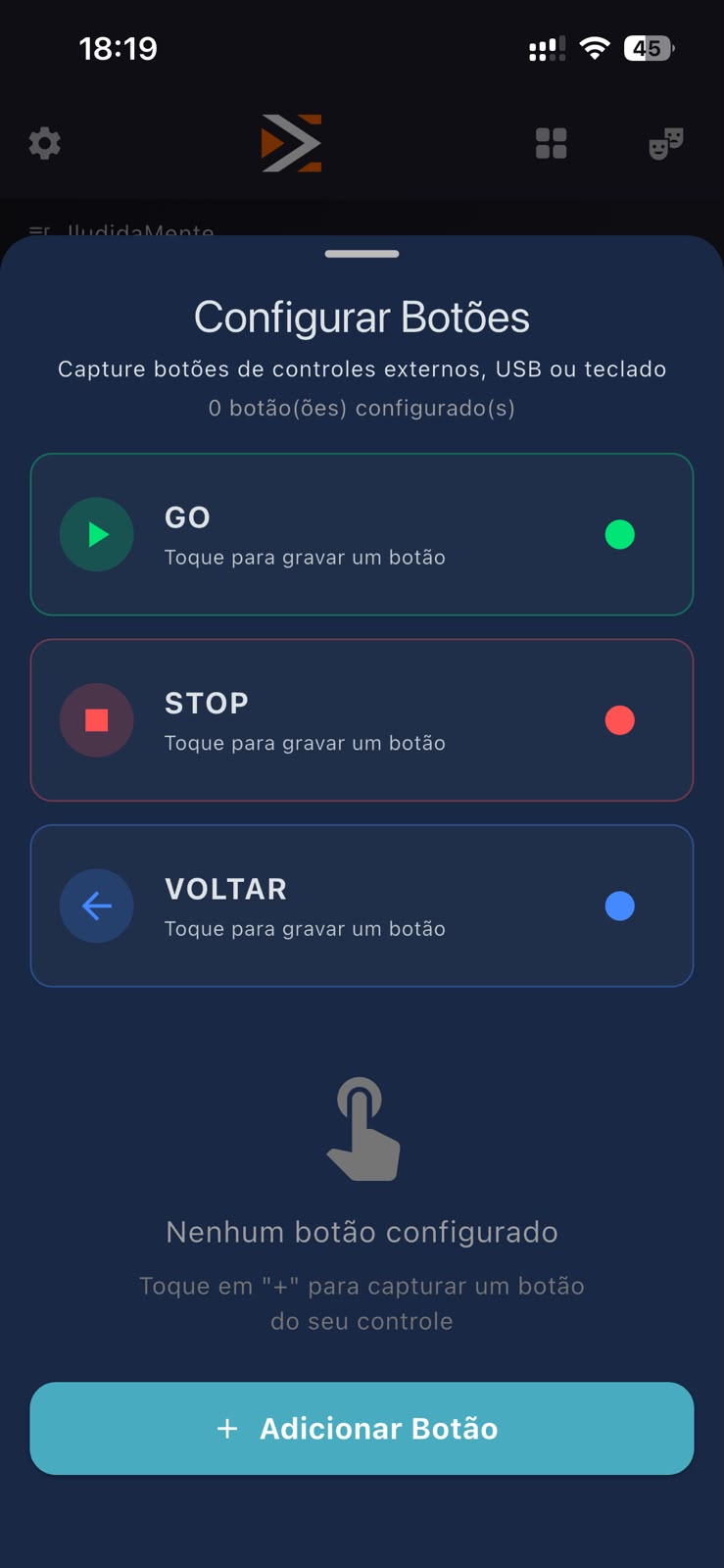 Tela de configuração de botões externos